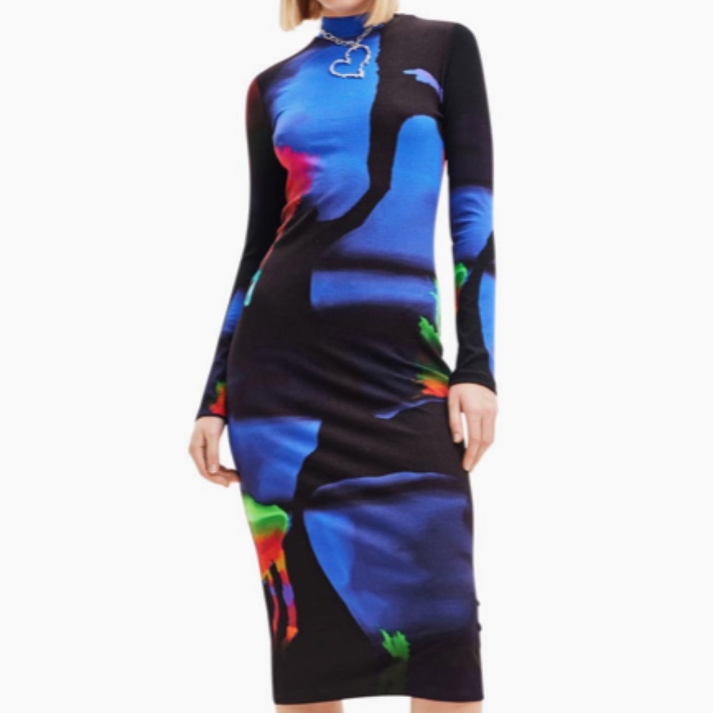 DESIGUAL HOLOGRAM LACROIX SLEEVE MIDI DRESS